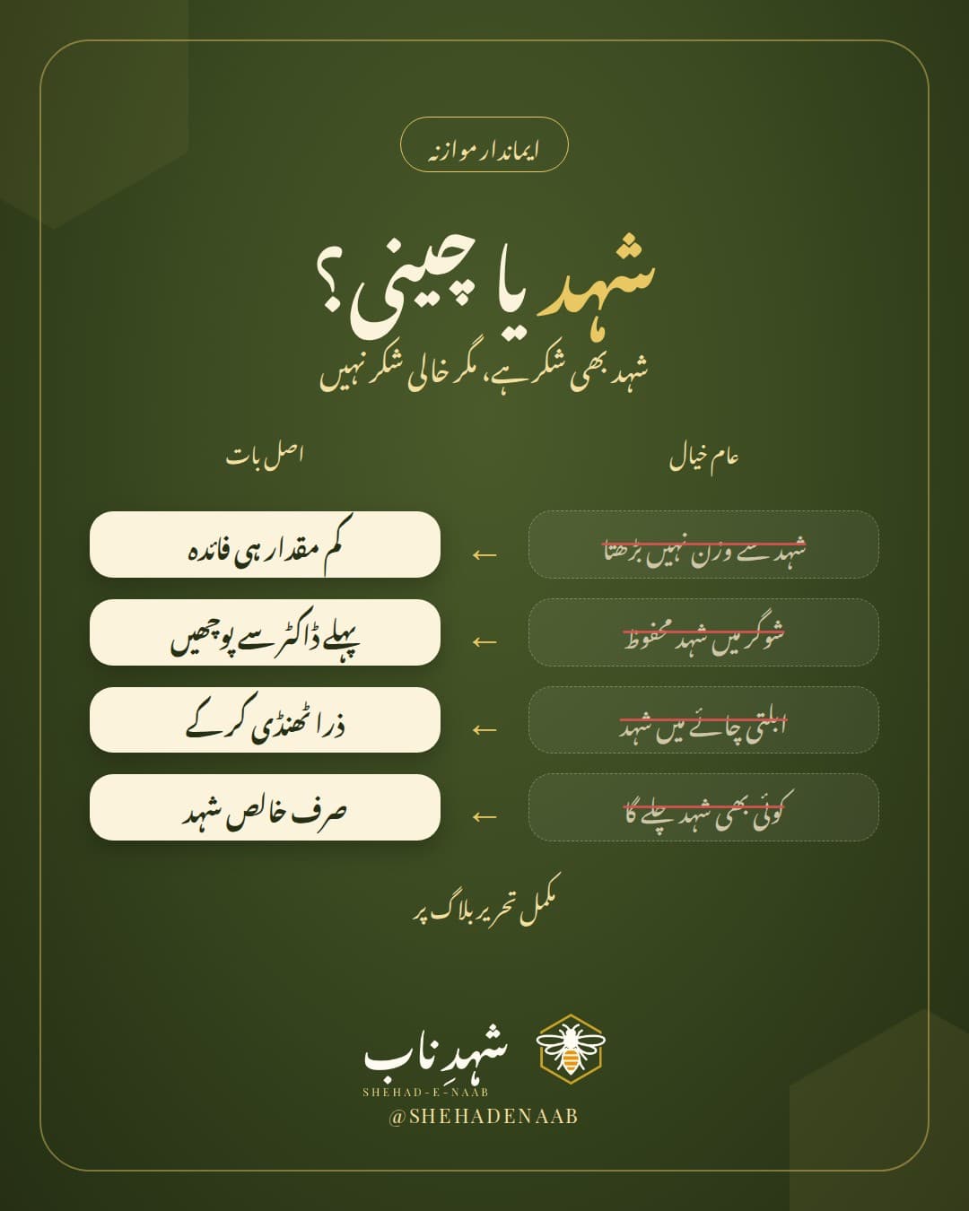 شہد اور چینی کا موازنہ: شہد بھی شکر ہے مگر خالی شکر نہیں، زیادہ میٹھا ہونے کی وجہ سے کم مقدار کافی، اور ابلتی چائے میں شہد نہ ڈالیں